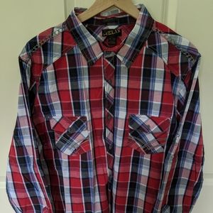 👣Helix Red and Black Plaid Western Shirt
